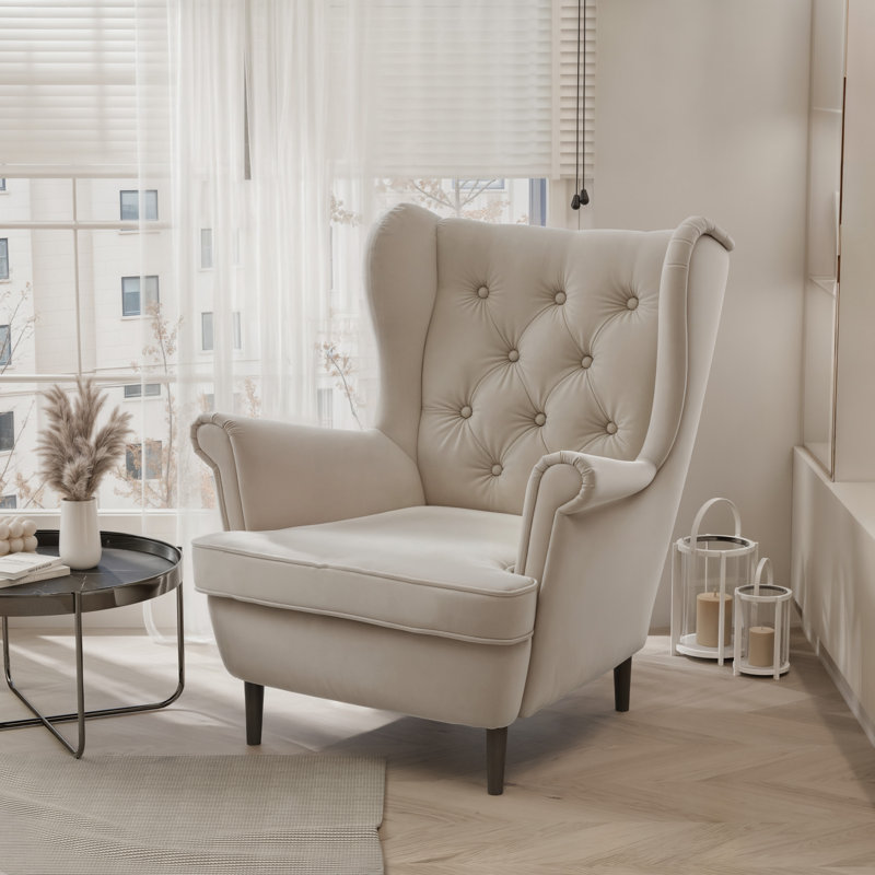 Upholstered Armchair, Black, Beige