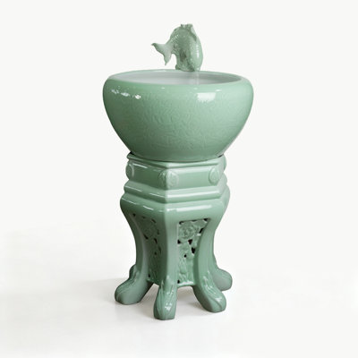 Chinese-Style Bluish-White Ceramic Circulating Water Aquariums Tank