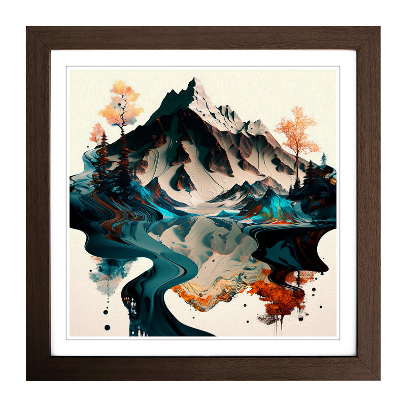 Japanese Mountains Liquify - Single Picture Frame Print on Wood, Walnut