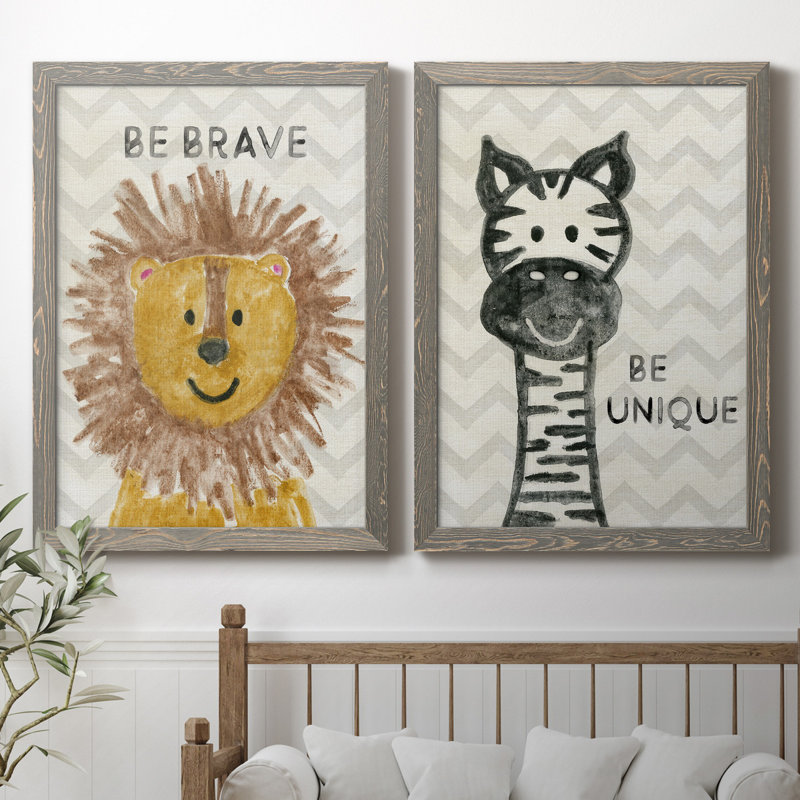 Safari Be Brave - ensemble de 2 reproductions, H 31,5 po x l 47 po x P 1,5 po, Toile avec cadre gris, Pas de tapis