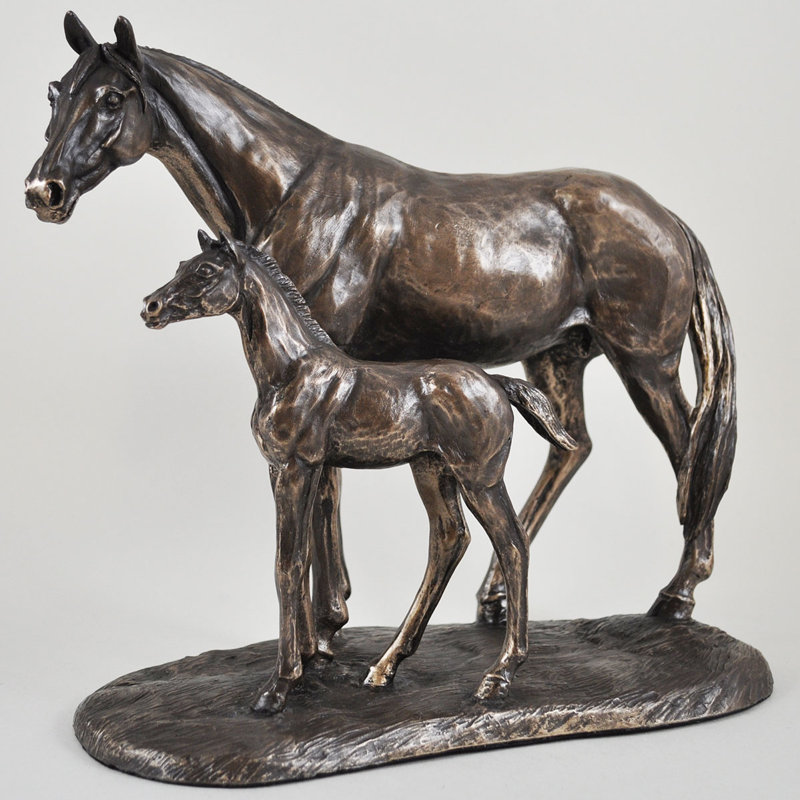 Animal Mare And Foal Horse Bronze Figurine