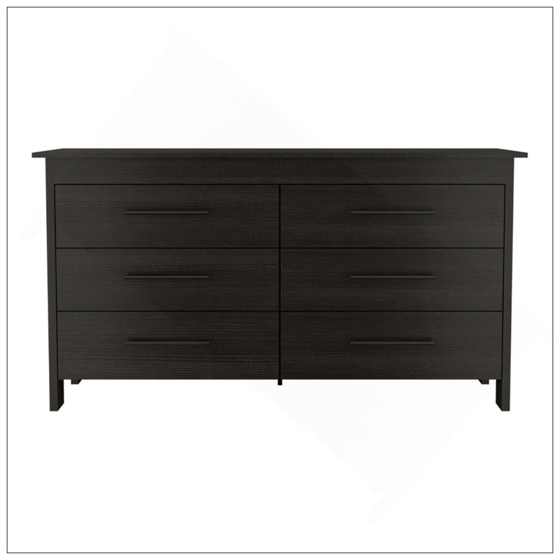 Commode double 6 tiroirs, quatre pieds, dessus - noir, Noir