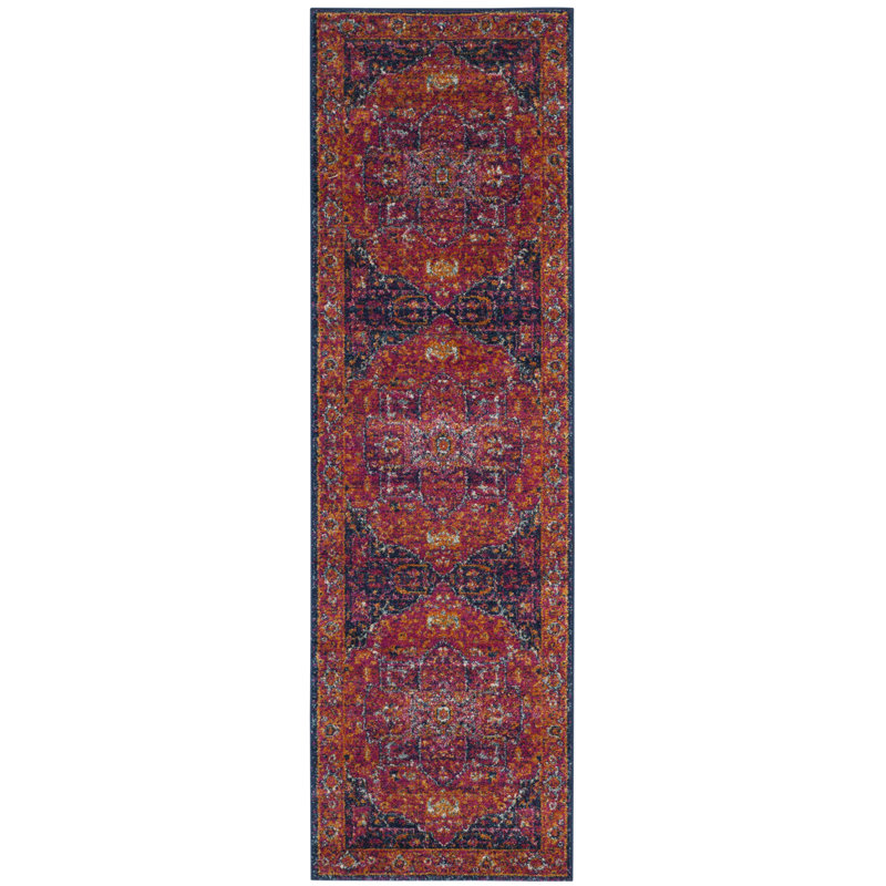 Tapis oriental orange / fuchsia Annette, Tapis de couloir 2 pi 2 po x 7 pi