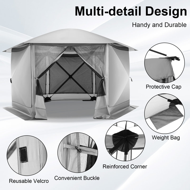 Starry Sky Top, Camping Outdoor Gazebo with Mesh Windows&Sidewalls, Grey