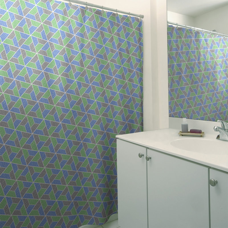 Rideau de douche simple trapézoïde, Vert, bleu et gris