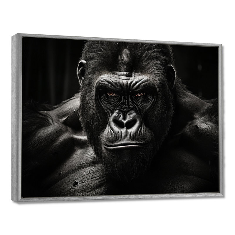 Art mural noir et blanc Gorilla Majestic II - Gorilla, H 30 po x l 40 po x P 1,5 po, Silver Floater Framed