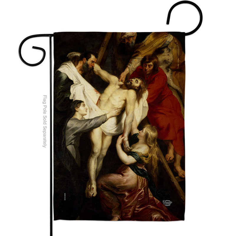 Drapeau de jardin en polyester à 2 faces Descent from the Cross Faith, H 18,5 po x l 13 po