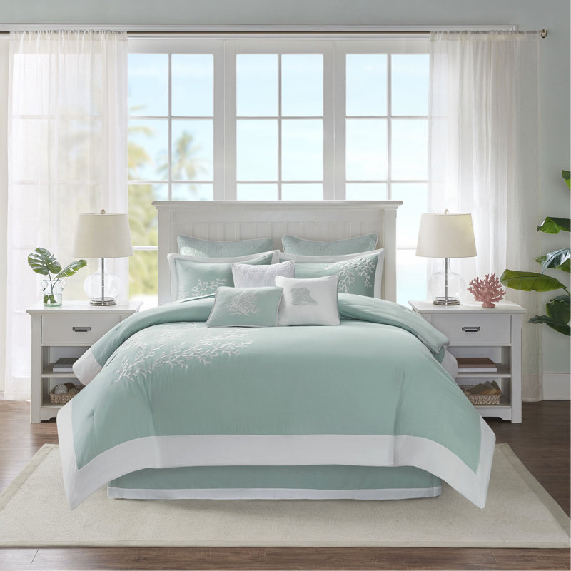 Ensemble d'édredon surdimensionné en jacquard de coton turquoise, Édredon double + 3 pièces supplémentaires