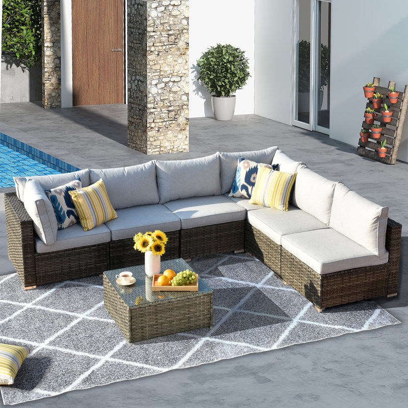 6 - Person Modular Patio Conversation Set with Cushions, Gray
