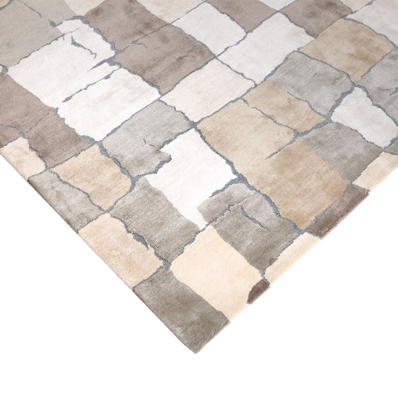 Natural Contemporary Silk Metal Blend Rug, Rectangle 9' x 12'