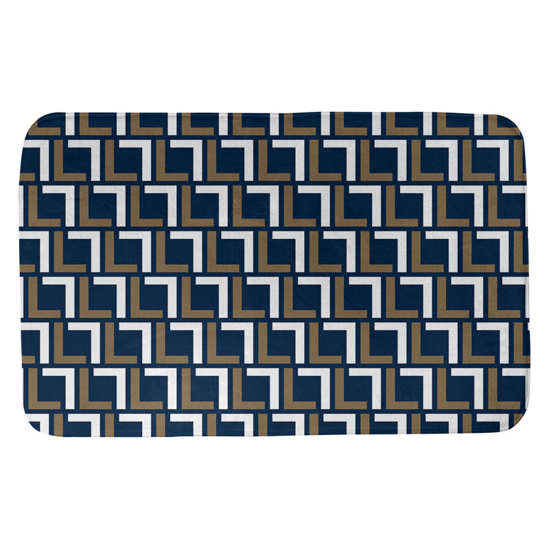 Tapis pour salle de bain Baltimore, l 17 po x L 24 po, Bleu millénaire / or nouveau siècle / blanc