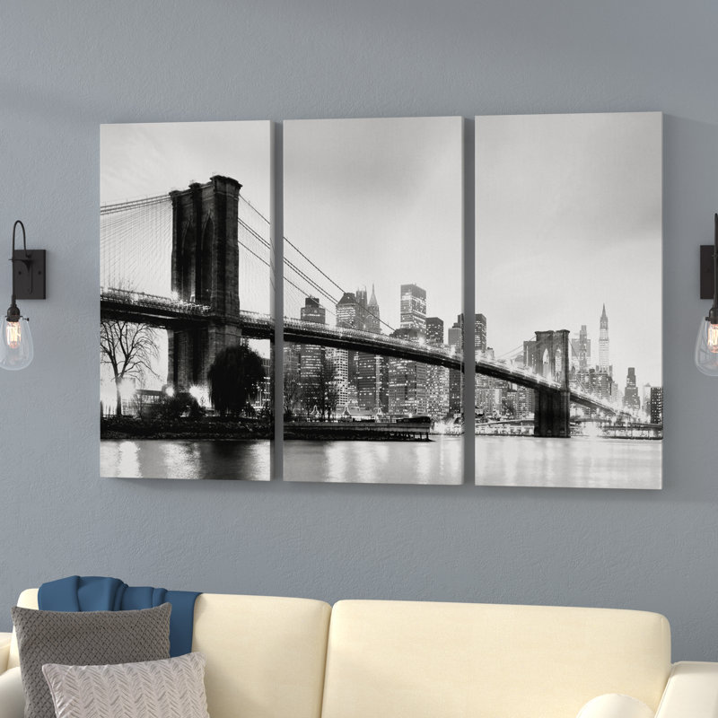Twilight pont de Brooklyn-multi-pièces sur toile, H 24 po x l 36 po x P 1,5 po