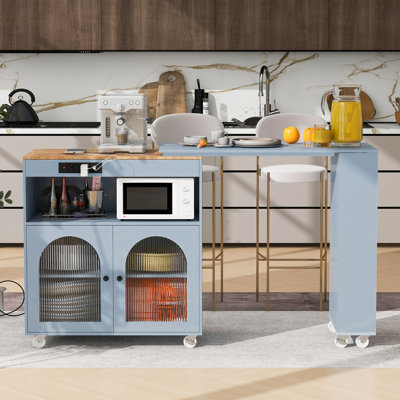 Rolling Kitchen Island With Extended Table(No Include Stool) by Ophelia & Co.