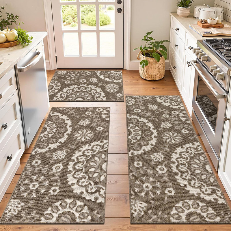 24"Wide Scratch-resistant Kitchen Mats (Set of 3), Brown 