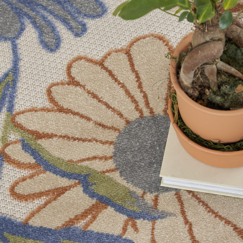 Tapis intérieur / extérieur beige Isalia, Rond 4 pi