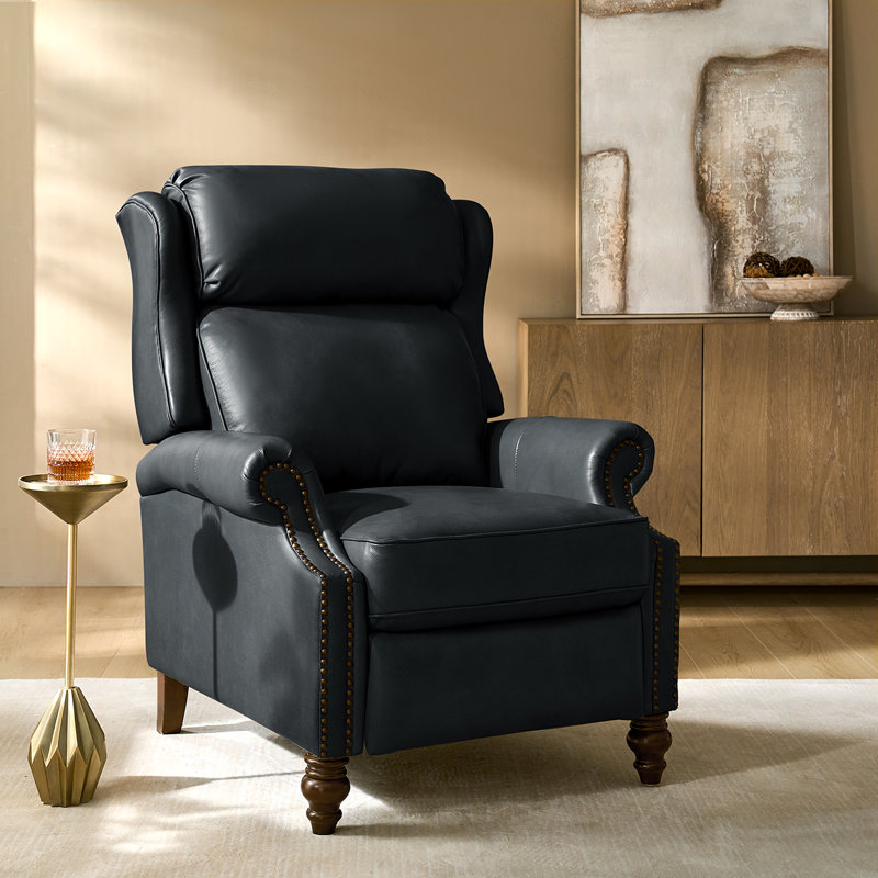 Fauteuil inclinable manuel Ambrosane, Cuir véritable bleu marine