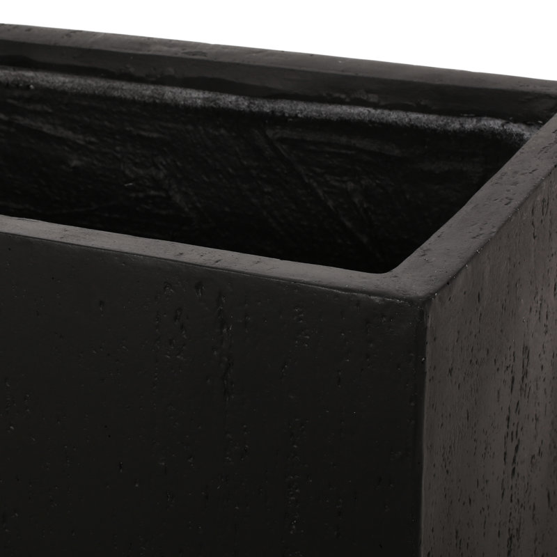 Outdoor Lightweight Concrete Flower Container - 31.46" W X 15.6" D 16" H Black Magnesium Oxide Plant Holder