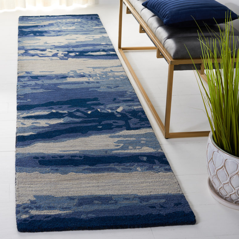 Tapis abstrait en laine et coton touffeté à la main Metro, Tapis de couloir 2 pi 3 po x 9 pi