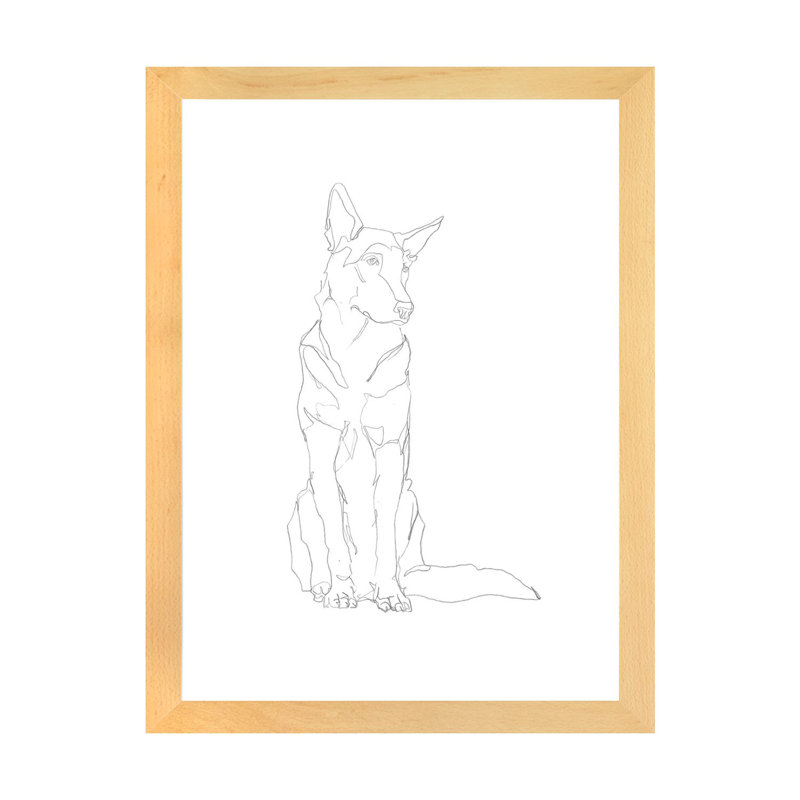 «Dog Contour I» par Ethan Harper - reproduction d'art, H 32 po x l 24 po x P 1 po, Toile avec cadre en bois beige, Blanc