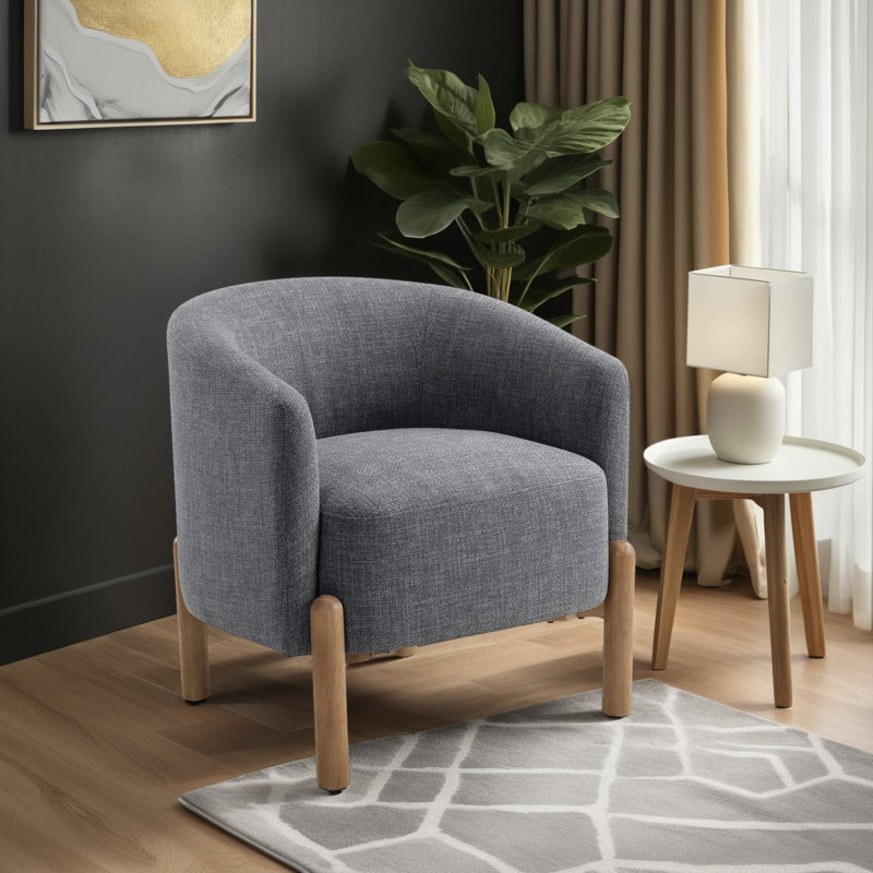 Morelia 27.5" Modern & Contemporary Accent Chair with Textured Fabric Upholstery, Solid Wood Legs, Foam over Pocket Coils