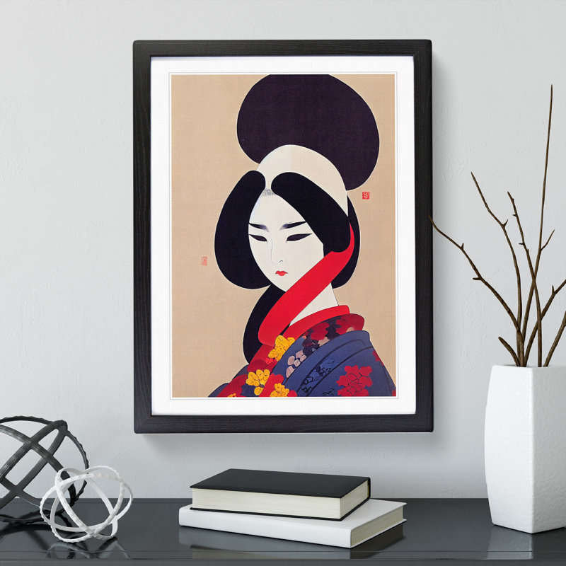 Charming Geisha - Single Picture Frame Print, Black, 64cm H x 46cm W x 2cm D