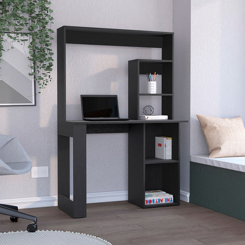 Maine Desk With Hutch and  Shelves, Black