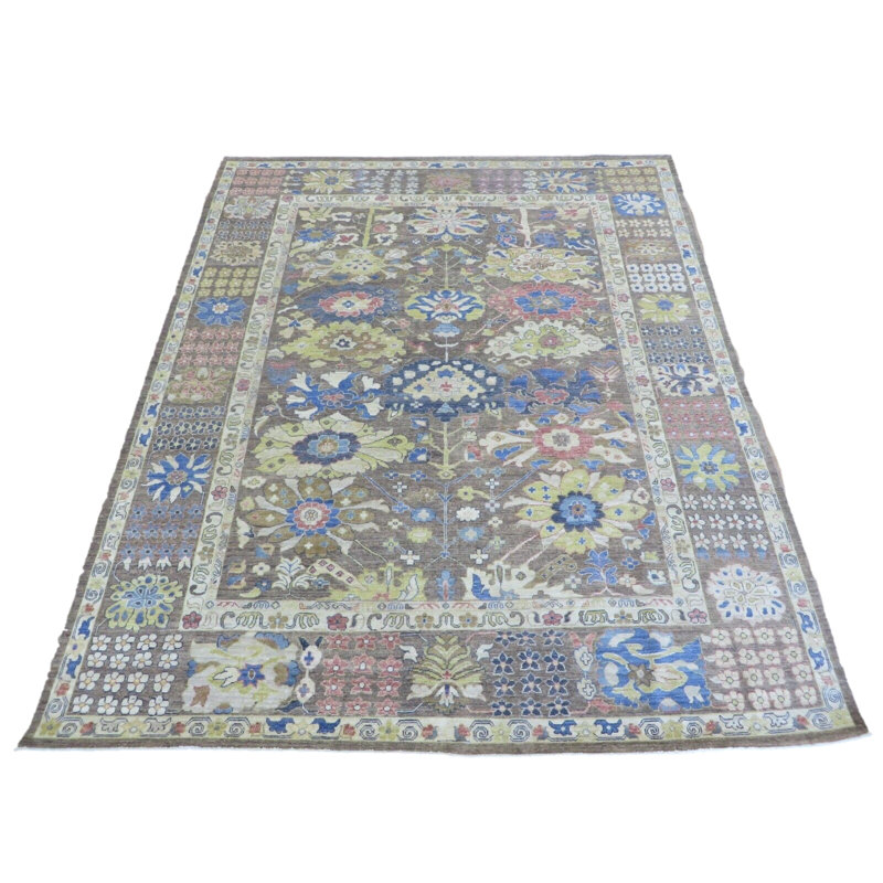 Tapis oriental brun noué à la main 8 x 9 pi 8 po Peshawar 7A1870FA9F354D9DA2C477CFF6D2FC5F