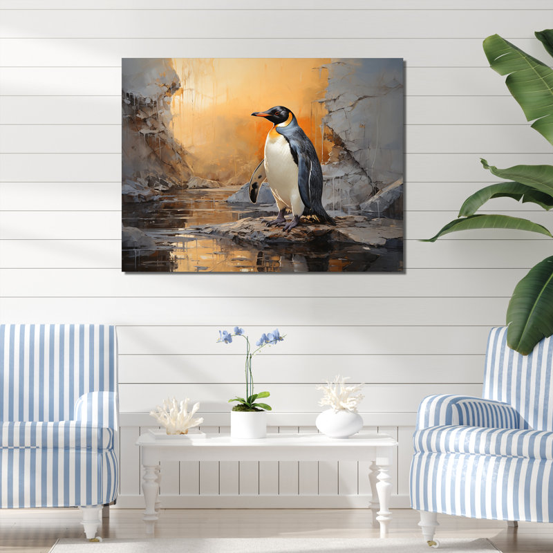 " Penguin Elegance In Snow ", 34" H x 44" W x 1.5" D, Wrapped Canvas