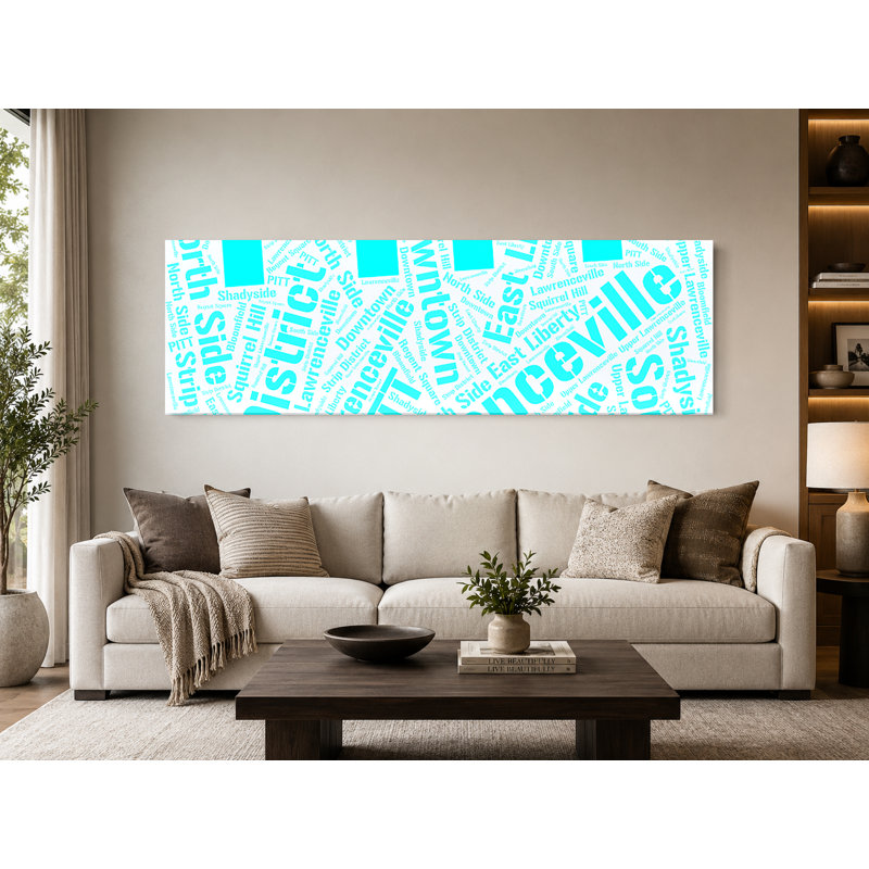 Art de quartier Pittsburgh Words - cyan - art mural sur toile, 20" H x 60" W