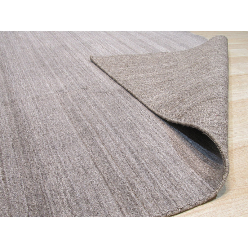 Brown Hand-Knotted Wool Viscose Striated Earth Geometric Modern Contemporary Carpet Rug, 9' x 12'