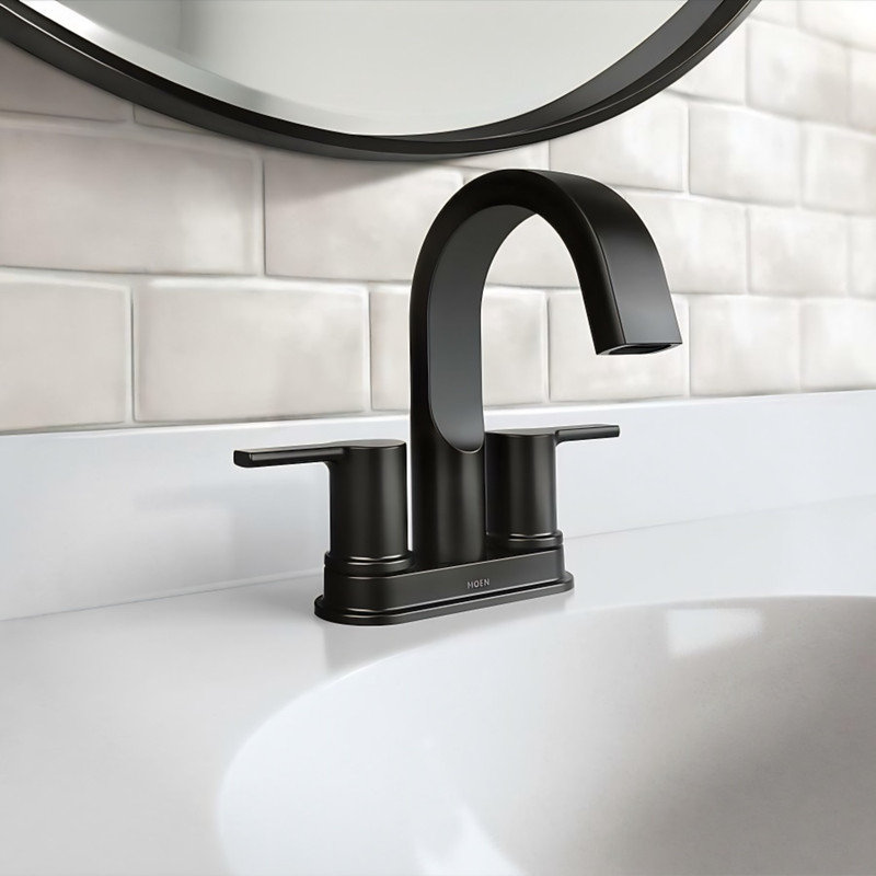 MOEN Avri Two Handle High-arc Bathroom Sink Faucet with Drain in Matte Black