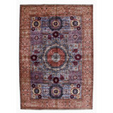 Hand Knotted Wool Area Rug in Blue And Brown