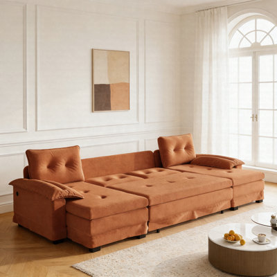 Canapé-lit de 109,5 po en forme de U avec lit escamotable, canapé modulaire convertible avec méridienne, accoudoirs amovibles, ports USB et tissu chenille