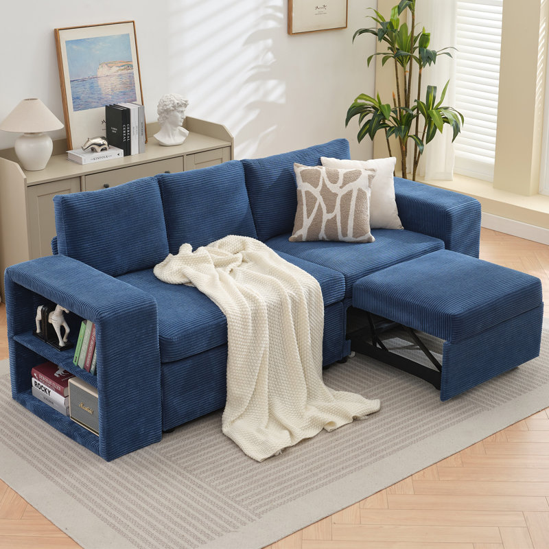 2 - Piece Upholstered L-Shaped Sectional Sofa, Navy Corduroy
