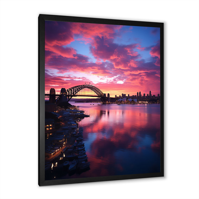 Australie, Sydney Harbour Sunrise, reproduction sur toile, H 44 po x l 34 po x P 1,5 po, Cadre simple noir