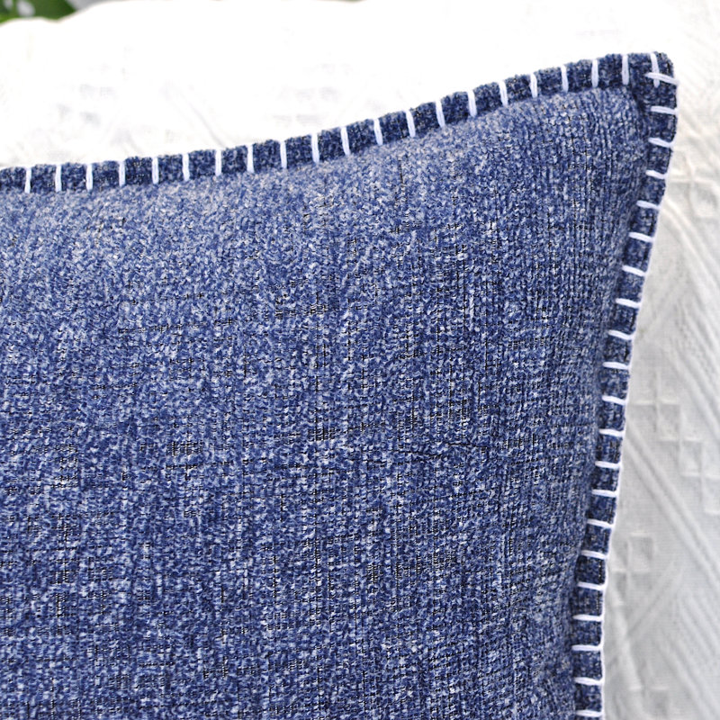 Navy Blue Chenille Square Throw Pillow Covers with Piped Edges (Set of 2)