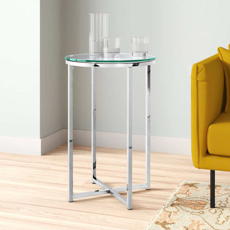 Wasser Glass Top End Table, Chrome