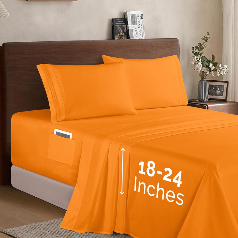 Elegant Comfort Luxury 1500 Premium Hotel Quality Microfiber 4-Piece Sheet Set - Soft, All Around Elastic 18-24 Inches Deep Fitted Sheet - Extra Deep Pocket Sheets