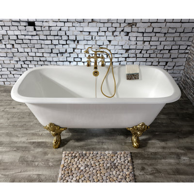 Kingston Brass Aqua Eden 67-Inch Cast Iron Rectangular Double Ended Clawfoot Tub (7-Inch Faucet Drillings)