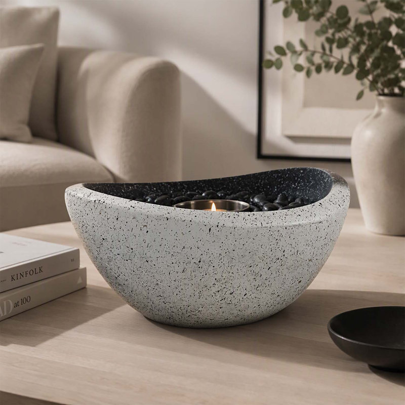 Foyer extérieur portatif en béton de table, de couleur mixte, sans fumée et alimenté à l'éthanol, pour une utilisation intérieure et extérieure