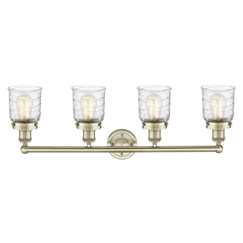 Asheton 4 - Light Dimmable Vanity Light, Clear Deco Swirl, Antique Brass
