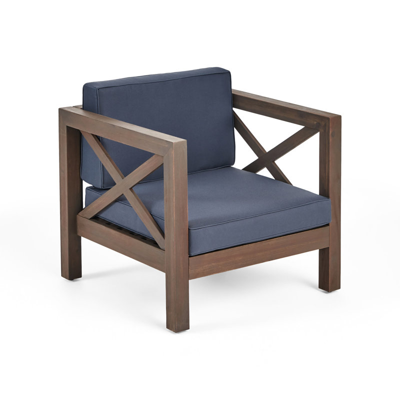 Fauteuil club en bois avec revêtement en coussins de siège gris et respirant, Gris, Brun