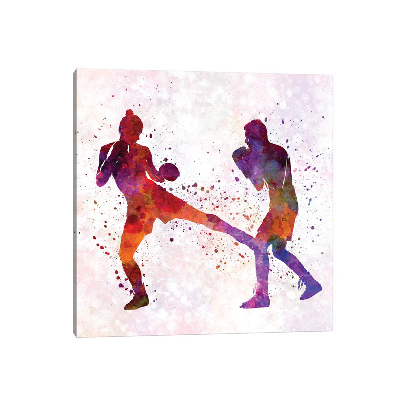 Woman Boxer Boxing Man Kickboxing Silhouette Isolated II 1 Piece Wrapped Canvas Painting, 45.72 cm H x 45.72 cm W