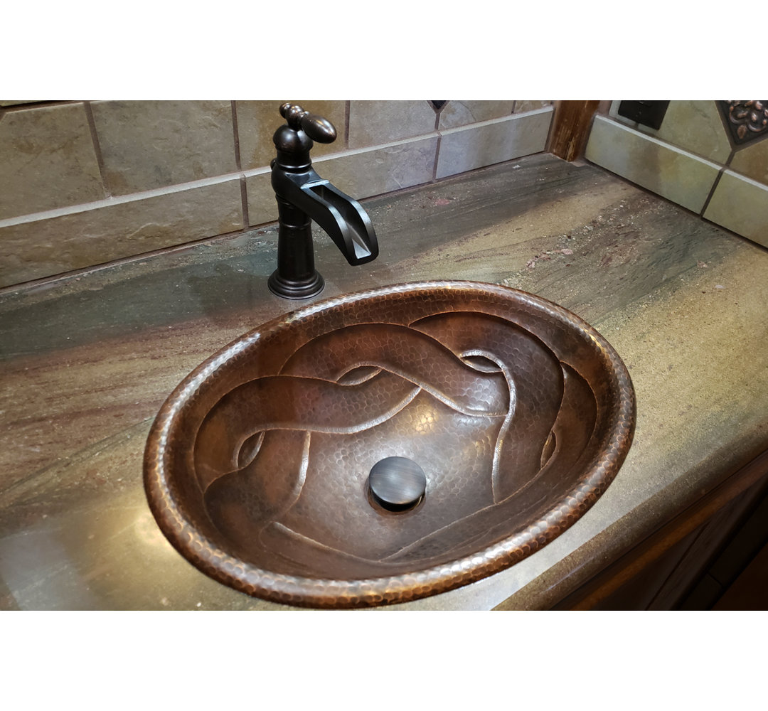 19" Oval Braid Self Rimming Hammered Copper Bathroom Sink Premier Copper Products