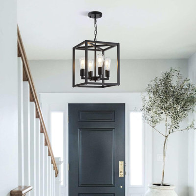 Lustre de ferme 4 lumières à hauteur réglable, luminaire suspendu industriel rustique, conception en cage en métal, base E26 compatible avec îlot de cuisine, salle à manger, salon, chambre à coucher, vestibule