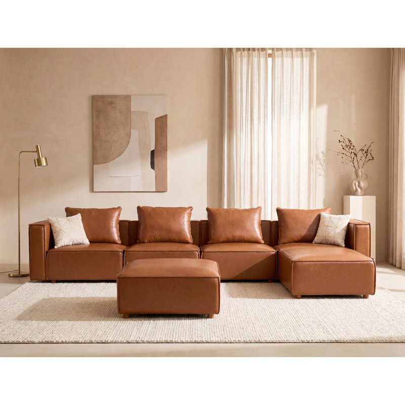 Canapé modulaire rembourré en cuir 6 pièces 152,76 po, Brun