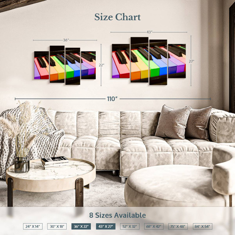 Abarca Rainbow Piano Keys, H 27 po x l 43 po