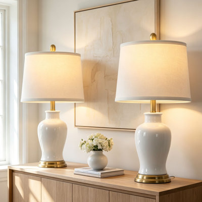 Lampes de table en pot 23 po en céramique avec abat-jour en tissu blanc et ampoules DEL 23 po