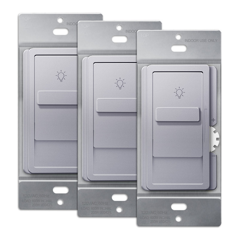 TopGreener Kalide 15 Tamper Resistant Slide Single Pole Dimmer - Silver (3-Pack), Silver