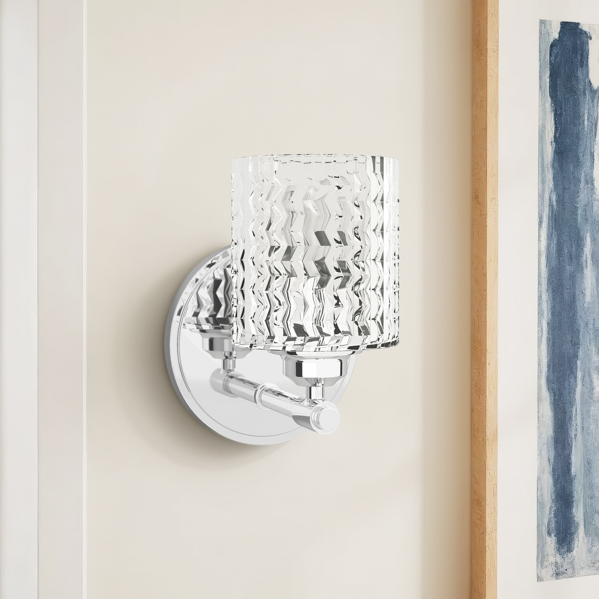 Single Light Glass Steel Dimmable Armed Sconce, Chrome